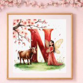 Letter N Ox Fairy Poster - Cherry Blossom Art ポスター