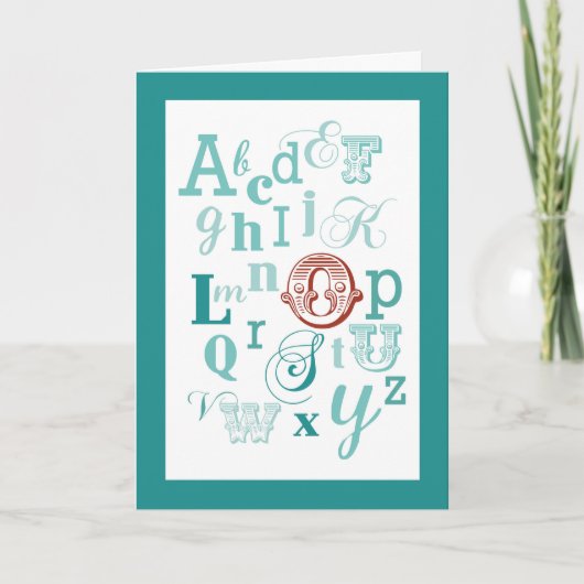 Letter Oイニシャル名アルファベット誕生日ティール(緑がかった色)&赤 カード (正面)