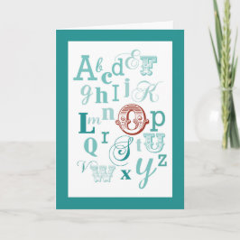 Letter Oイニシャル名アルファベット誕生日ティール（緑がかった色）&赤 カード