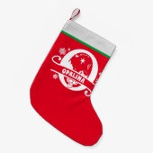 Letter Oクリスマスモノグラムイニシャル名レッドホワイト スモールクリスマスストッキング (正面 (吊り時))