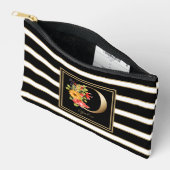 Letter Oフローラモノグラム白黒金ゴールドストライプ アクセサリーポーチ (見開き)