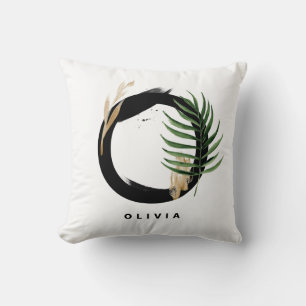 Letter Oモノグラムパーム葉トロピカル クッション