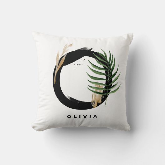 Letter Oモノグラムパーム葉トロピカル クッション (正面)