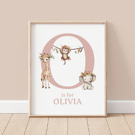 Letter Oモノグラムフローラサファリ動物ベビー壁 ポスター