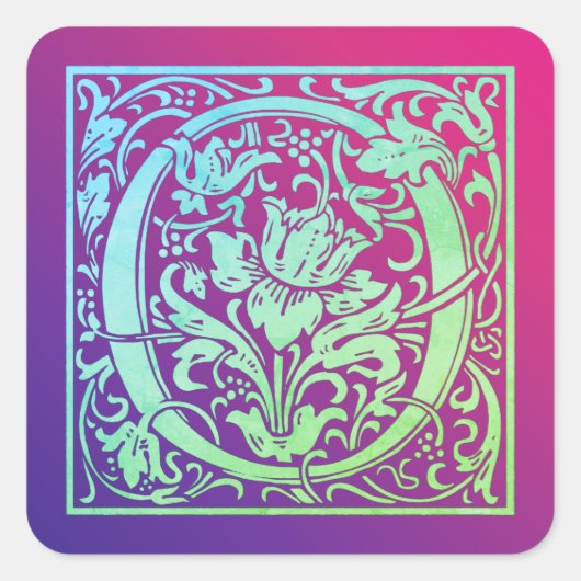 Letter Oヴィンテージカラフル最初の文字のグラデーション スクエアシール (正面)