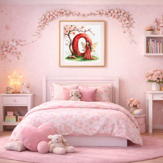 Letter O Cherry Blossom Fairy Art Poster Alphabet ポスター