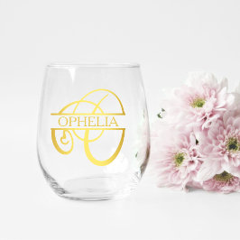 Letter O Monogram Bridesmaid モダン Giftエレガント, ステムなしワイングラス
