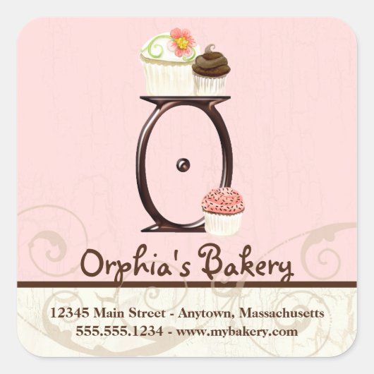 Letter O Monogram Cupcakeロゴビジネススタンプ スクエアシール (正面)