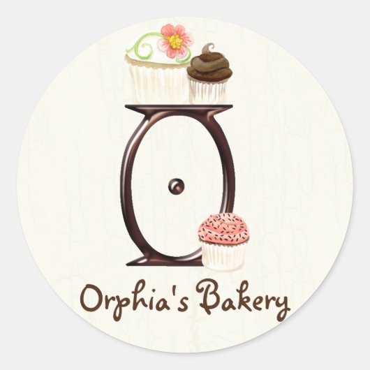 Letter O Monogram Cupcakeロゴビジネススタンプ ラウンドシール (正面)