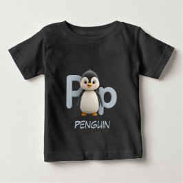 Letter P ペンギン 教育 キッズTシャツ | 大文字 ベビーTシャツ