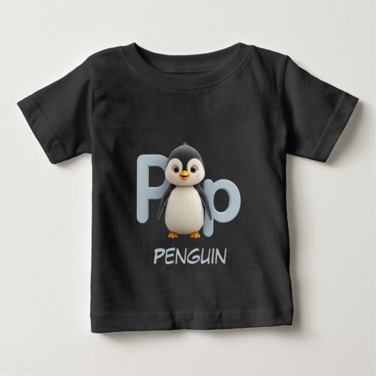 Letter P ペンギン 教育 キッズTシャツ | 大文字 ベビーTシャツ (正面)