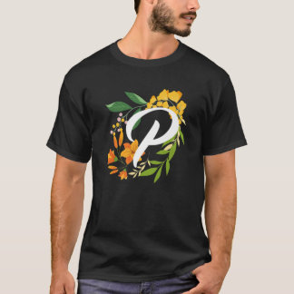 Letter P Capital Alphabet Flowers Monogram Initial Tシャツ