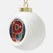 Letter P Christmas Pine Tree Personalized Initial セラミックボールオーナメント (右)