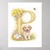 Letter P Gold Spring Nature Monogram Kids Puppy ポスター (正面)