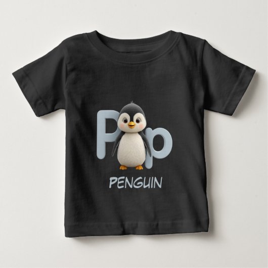 Letter P Penguin Educational Kids T-Shirt | Upperc ベビーTシャツ (正面)