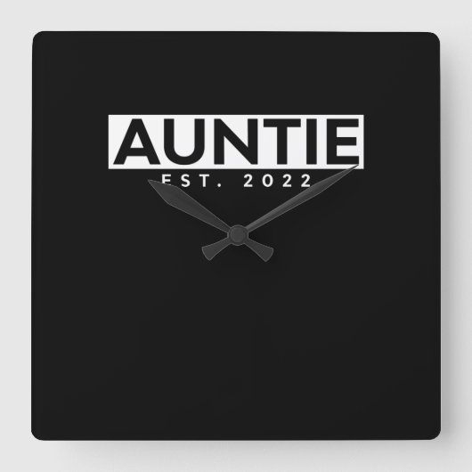 Letter Print Graphic Auntie est. 2022 スクエア壁時計 (正面)
