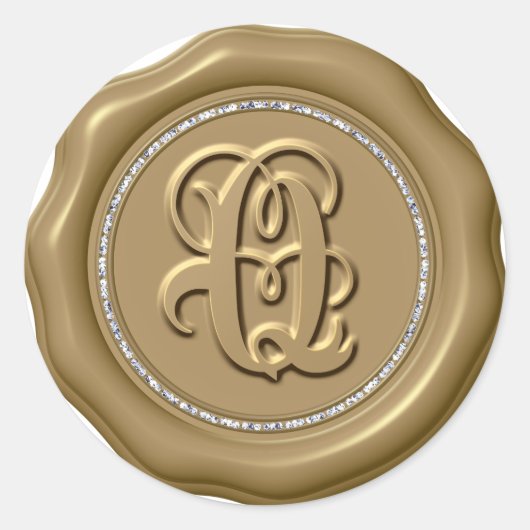 *~* Letter Qダイヤモンドサークルシール金ゴールドワックスシール ラウンドシール (正面)