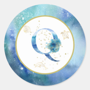 *~* LETTER Q - 航海のビーチ封筒ステッカー ラウンドシール