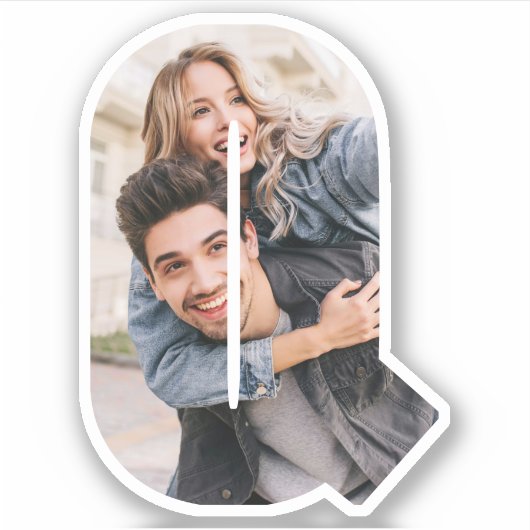 Letter Q Alphabet & Photo Custom-Cut Vinyl Sticker シール (正面)