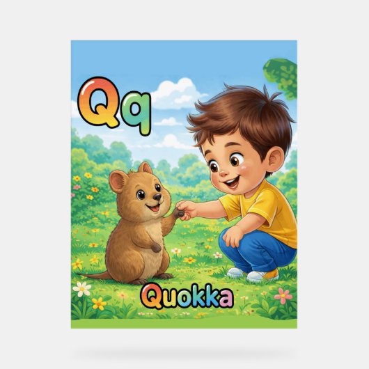 Letter Q Alphabet Poster – Q is for Quokka アクリルサイン (正面)