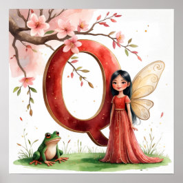 Letter Q Frog Fairy Poster - Chinese Alphabet Art ポスター
