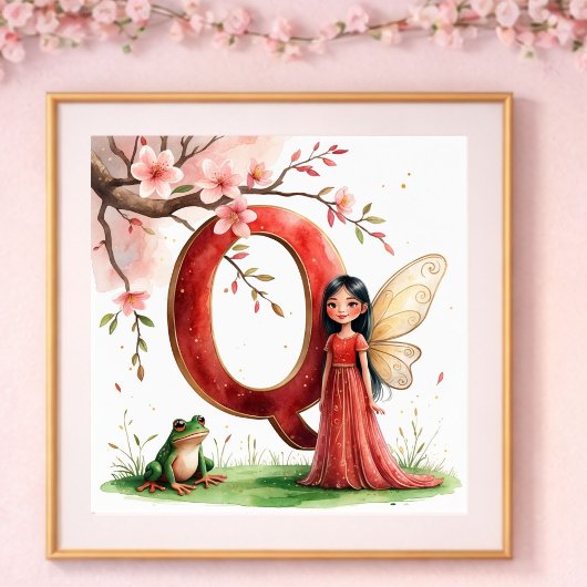 Letter Q Frog Fairy Poster - Chinese Alphabet Art ポスター
