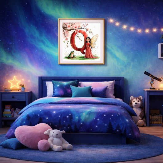 Letter Q Frog Fairy Poster - Chinese Alphabet Art ポスター