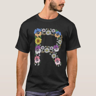 Letter Rかわいいイニシャルモノグラムフローラアルファベットレット Tシャツ