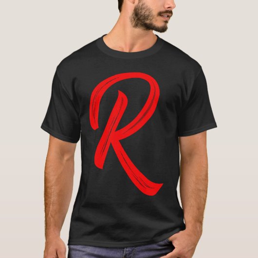 Letter Rアルファベットラージレッドグラフィックイニシャル Tシャツ (正面)
