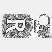 Letter Rパーソナライズされた白黒タトゥーフラワー Case-Mate iPhoneケース (裏面 (横))