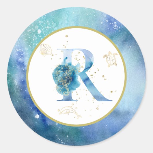 *~* LETTER R -ビーチ航海の封筒ステッカー ラウンドシール (正面)