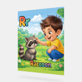 Letter R Alphabet Poster – R is for Raccoon アクリルサイン (傾斜)