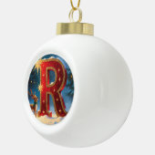 Letter R Christmas Reindeer Personalized Initial セラミックボールオーナメント (右)