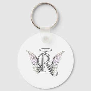 Letter R Initial Monogram with Angel Wings & Halo キーホルダー
