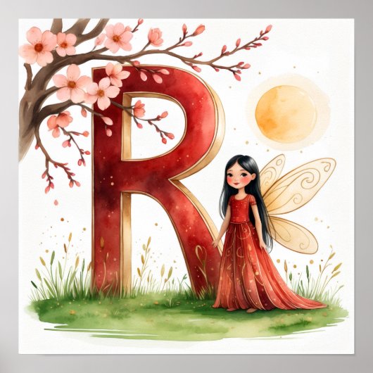 Letter R Sunrise Fairy Poster Golden Sun Alphabet  ポスター (正面)
