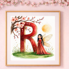 Letter R Sunrise Fairy Poster Golden Sun Alphabet ポスター