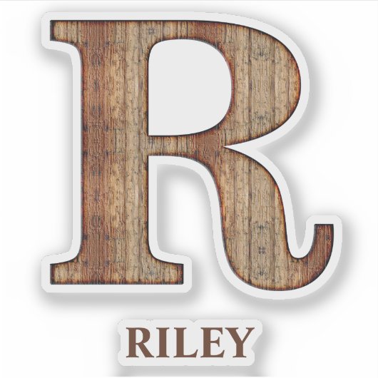 Letter R woodテクスチャ(名前をカスタムするシール付) シール (正面)