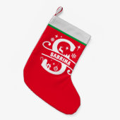 Letter Sクリスマスモノグラムイニシャル名赤白 スモールクリスマスストッキング (正面 (吊り時))