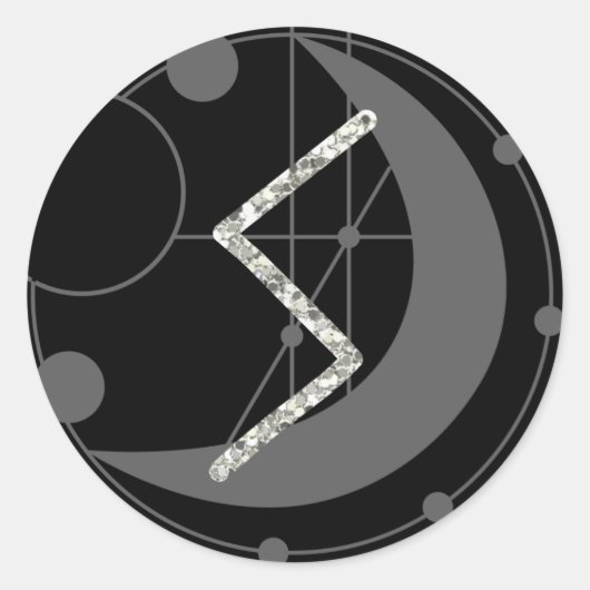 Letter Sルーン文字モノグラム幾何学的ムーンブラック ラウンドシール (正面)