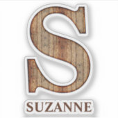 Letter S木目のテクスチャ(名前をカスタムするシール付) シール (正面)