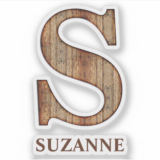 Letter S木目のテクスチャ(名前をカスタムするシール付) シール (正面)
