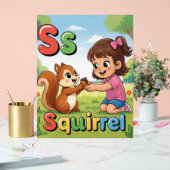 Letter S Alphabet Poster S is for Squirrel – Cute アクリルサイン (ウェディング)