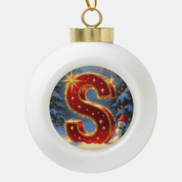 Letter S Christmas Snowman Personalized Initial セラミックボールオーナメント