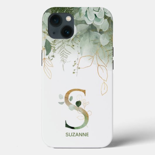 Letter S Green Fern & Succulent Case-Mate iPhoneケース (裏面)