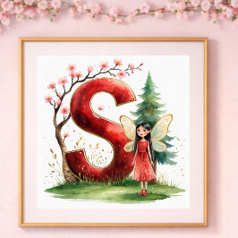 Letter S Seasonal Fairy Poster Cherry Blossom Art ポスター