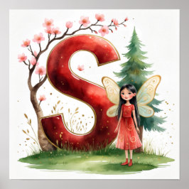 Letter S Seasonal Fairy Poster Cherry Blossom Art ポスター