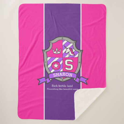 Letter S Sharonの名前はピンクの紫のユニコーンを意味する シェルパブランケット (正面)