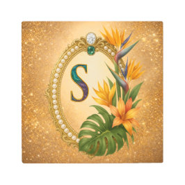 Letter S Tropical Gold Monogram Metal Wall Art メタルプリント