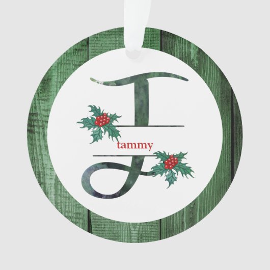 *~* Letter T 素朴 Christmas PHOTO Wood AP44 Orna オーナメント (正面)