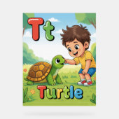 Letter T Alphabet Poster – T is for Turtle  アクリルサイン (正面)